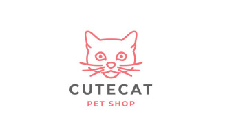 Cat Head Line Art Logo Design Vector Illustration