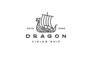 Line Art Viking Ship Logo Design Vector Template