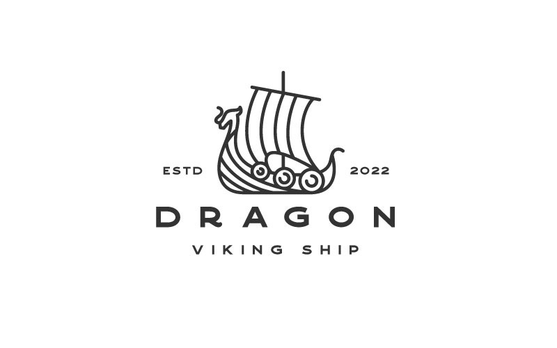Line Art Viking Ship Logo Design Vector Template Logo Template