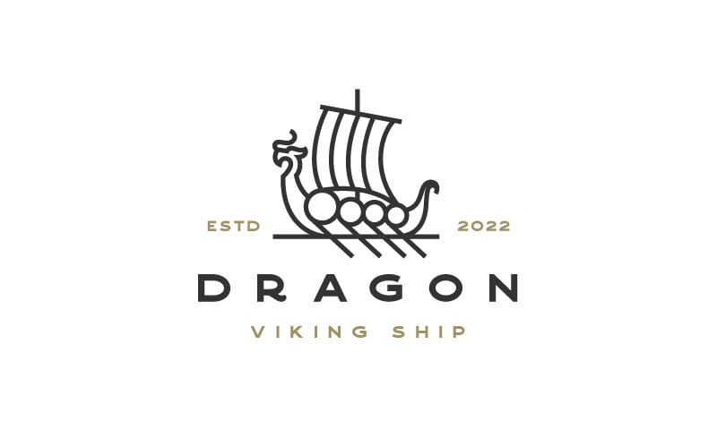 Retro Line Art Viking Ship Logo Design Vector Template Logo Template