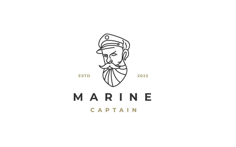 Sailor, Line art Ship Captain Logo Design Vector Template Logo Template