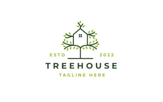 Tree And House Logo Design Vector Isolated, Abstract Tree Logo Design