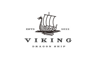 Vintage Hipster Viking Ship Logo Design Vector Template