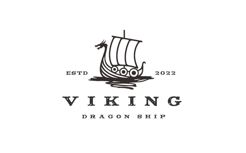 Vintage Hipster Viking Ship Logo Design Vector Template Logo Template