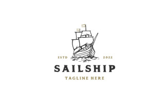 Vintage Retro Hipster Sailing Ship Logo Design