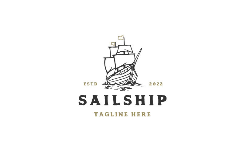 Vintage Retro Hipster Sailing Ship Logo Design Logo Template