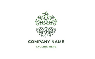 Line Art Tree and Roots Logo Design Template