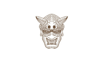 Vintage Hand Drawn Japanese Demon Oni Mask Logo