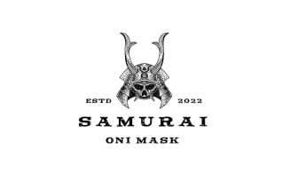 Vintage Hand Drawn Japanese Samurai Demon Mask Logo Design