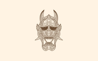 Vintage Japanese Demon Oni Mask Logo Design Vector