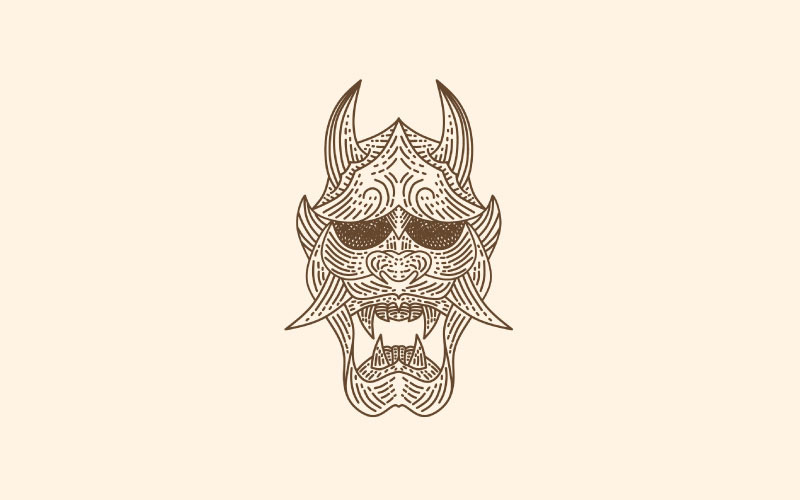 Vintage Japanese Demon Oni Mask Logo Design Vector Logo Template