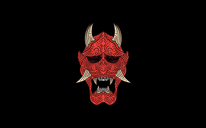 Vintage Japanese Demon Oni Mask Logo Template