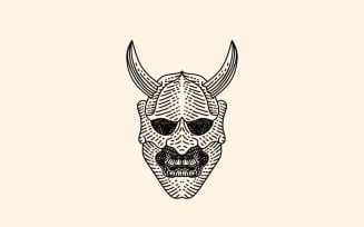 Vintage Japanese Demon Oni Mask Logo Vector