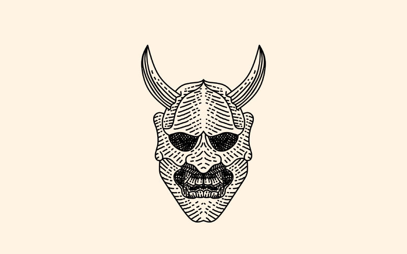 Vintage Japanese Demon Oni Mask Logo Vector Logo Template