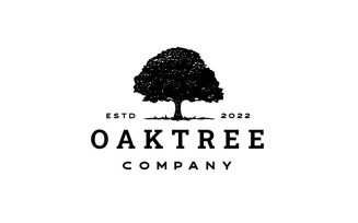 Vintage Retro Oak Banyan Tree Silhouette Logo Design Vector Template