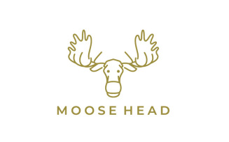 Line Art Moose Deer Head Logo Design Vector Illustration