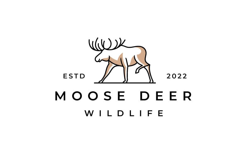Line Art Moose Deer Logo Design Vector Icon Illustration Logo Template