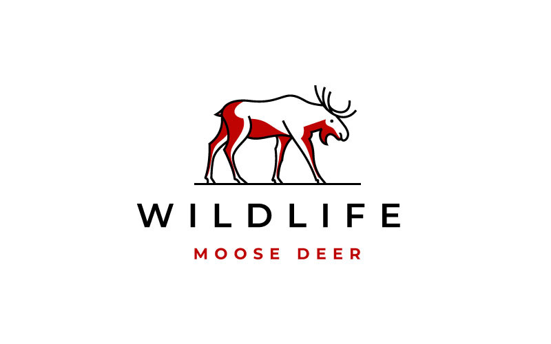 Moose Deer Line Art Logo Design Vector Illustration Logo Template