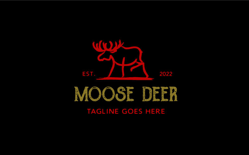 Dry Ink Brush Moose Deer Logo Design Logo Template