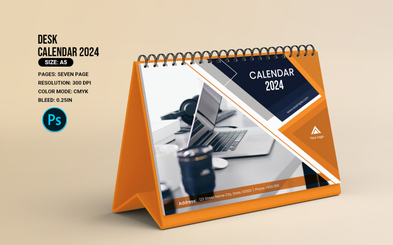 2024 Desk Calendar Template. Adobe Photoshop Template Planner