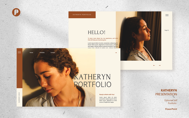 Katheryn – chocolate caramel editorial self-portfolio presentation template PowerPoint Template