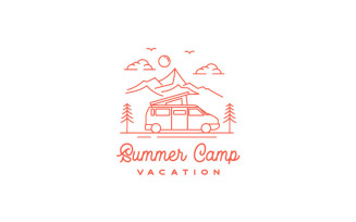 Line Art Camper Van, Camping Logo Design