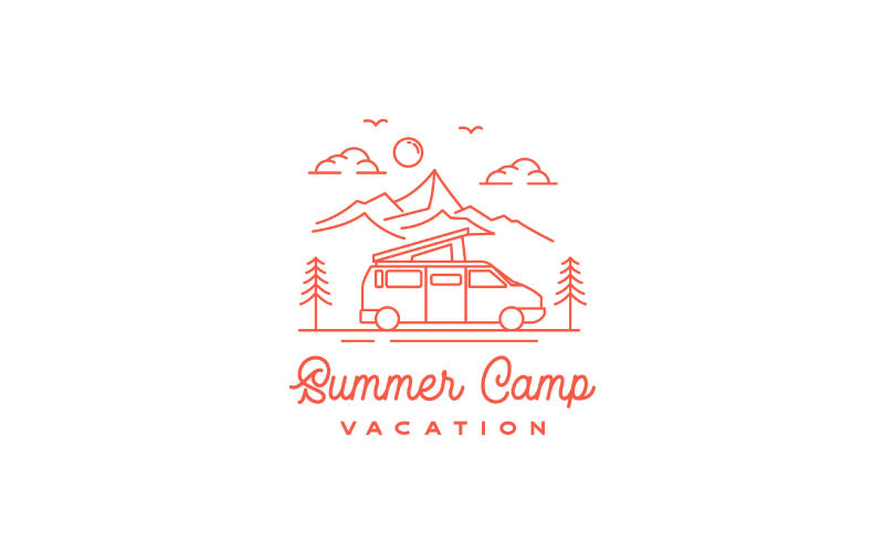 Line Art Camper Van, Camping Logo Design Logo Template