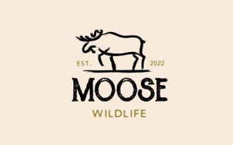 Moose Deer Dry Ink Brush Logo Design Vector Template