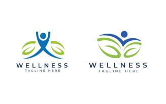 wellness logo design template human and leaf