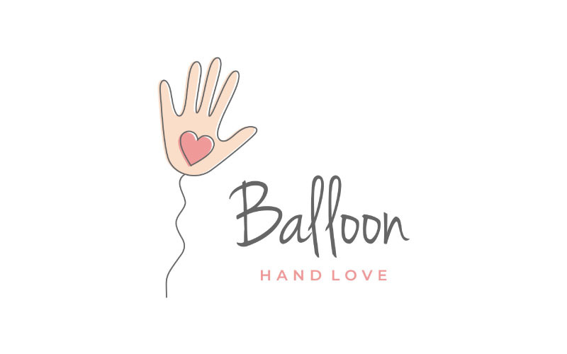 Balloon Hand with Heart, Hand Shaped Balloon Logo Design Logo Template