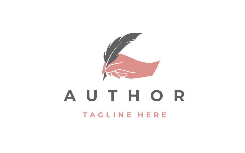 Feather Pen and hand Minimalist Handwriting Logo Design Logo Template