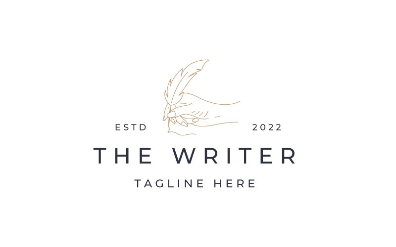 Line Art Feather Pen and hand Minimalist Handwriting Logo Design Logo Template