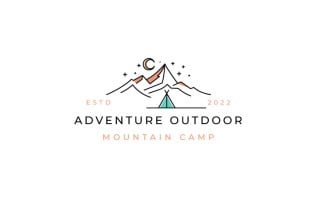 Line Art Mountain Summer Camping Logo Design Vector