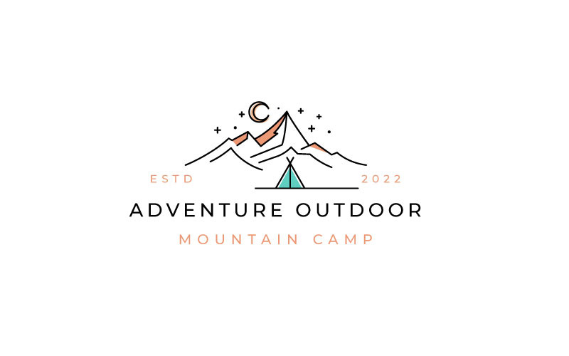 Line Art Mountain Summer Camping Logo Design Vector Logo Template