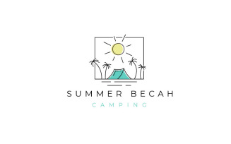 Line art summer Beach Camping Logo Design Template