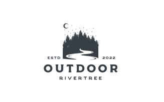 Pine Forests With River Logo Design Vector Illustration