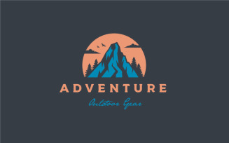 Retro Mountain And Sun Adventure Logo Design Template