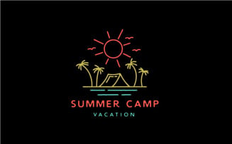 Vintage Hipster Line art summer Beach Camping Logo Design