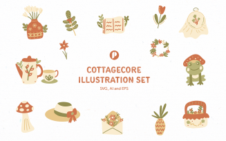 Warm cottagecore illustration set