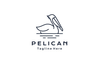 Line Art Pelican Bird Logo Design Template