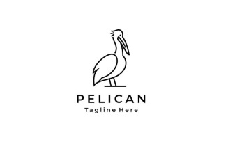 Line Art Pelican Bird Logo Design Vector Template