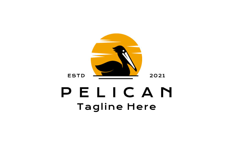 Pelican Bird With Sunset background Logo Design Vector Template Logo Template