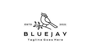 Retro Line Art Blue Jay Bird Logo Design Vector Illustration
