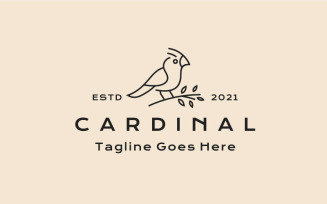Retro Line art Cardinal Bird Logo Design Illustration