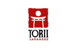 Grunge Texture Torii Gate Illustration. Japanese Traditional Gate Logo Design