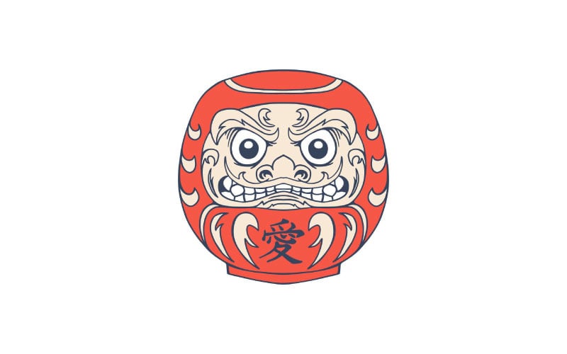 Japanese daruma doll with Japanese kanji text "Ai" meaning "love" Logo Design vector illustration Logo Template