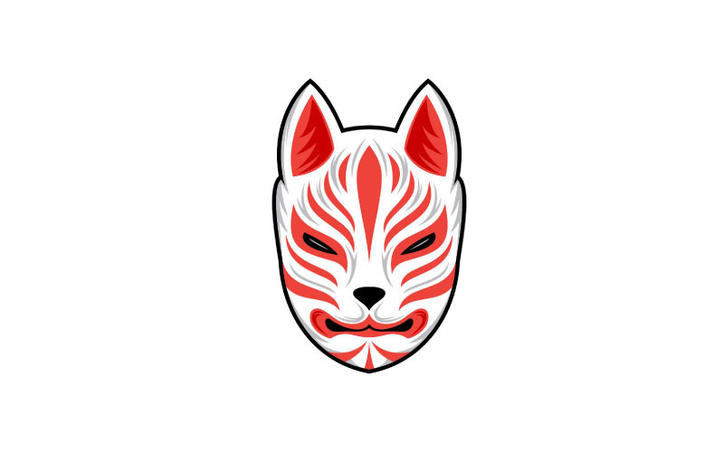 Japanese Kitsune Mask, Japanese Traditional Mask Logo Illustration Design Logo Template
