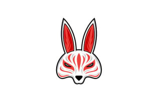 Kitsune Mask illustration, Japanese Traditional Mask Logo