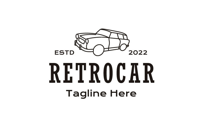 Line Art Retro Car, Vintage Retro Car Logo Design Template Logo Template