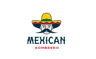 Mexican Man With Hat Sombrero Logo Design Template